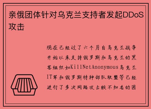 亲俄团体针对乌克兰支持者发起DDoS攻击 